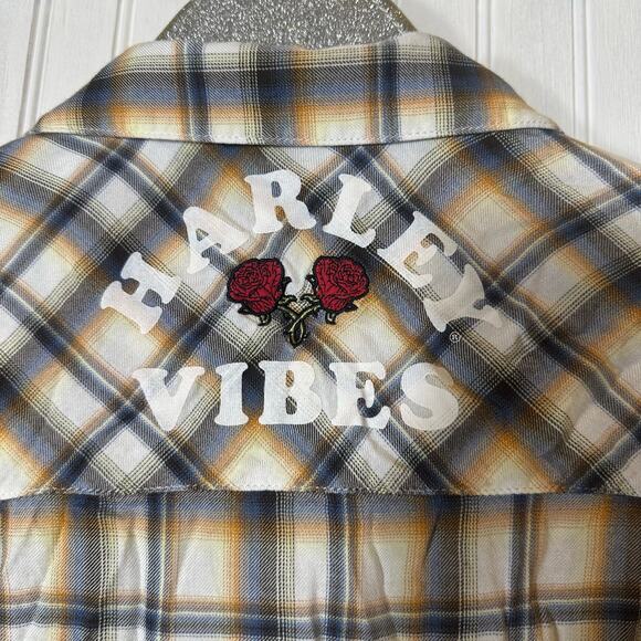 Harley Davidson Flannel Shirt Harley Vibes and Rose - Picture 6 of 7